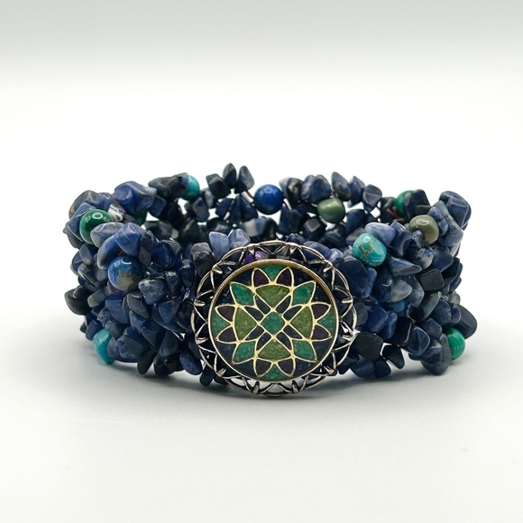 Carolyn Pollack 925 Sterling Silver Natural Gemstone Inlay Stretch Bracelet 6-8” - Picture 8 of 16